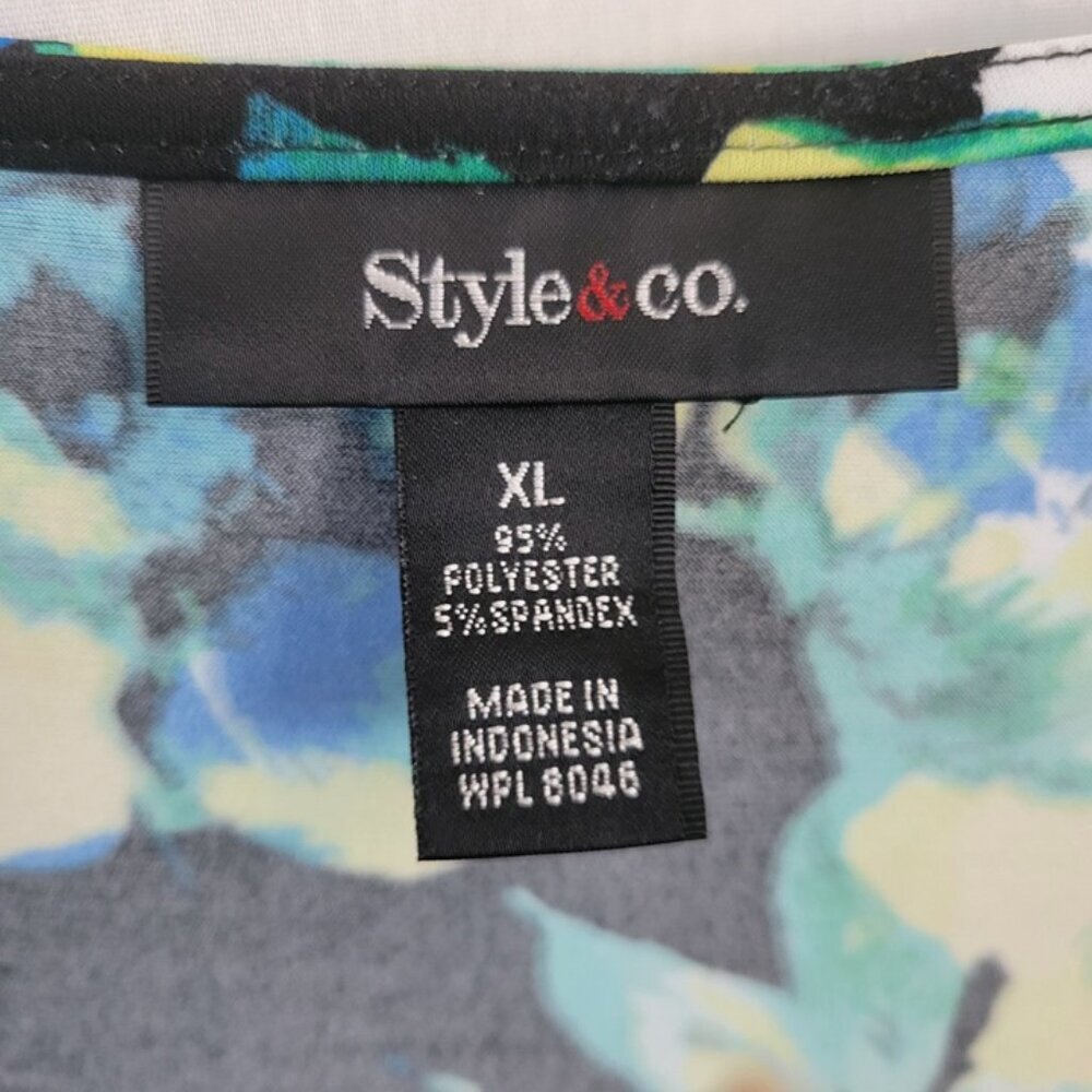 Style & Co Tank Floral Dressy Ruched Ruffled XL Colorful Classic lined stretch - Picture 9 of 10